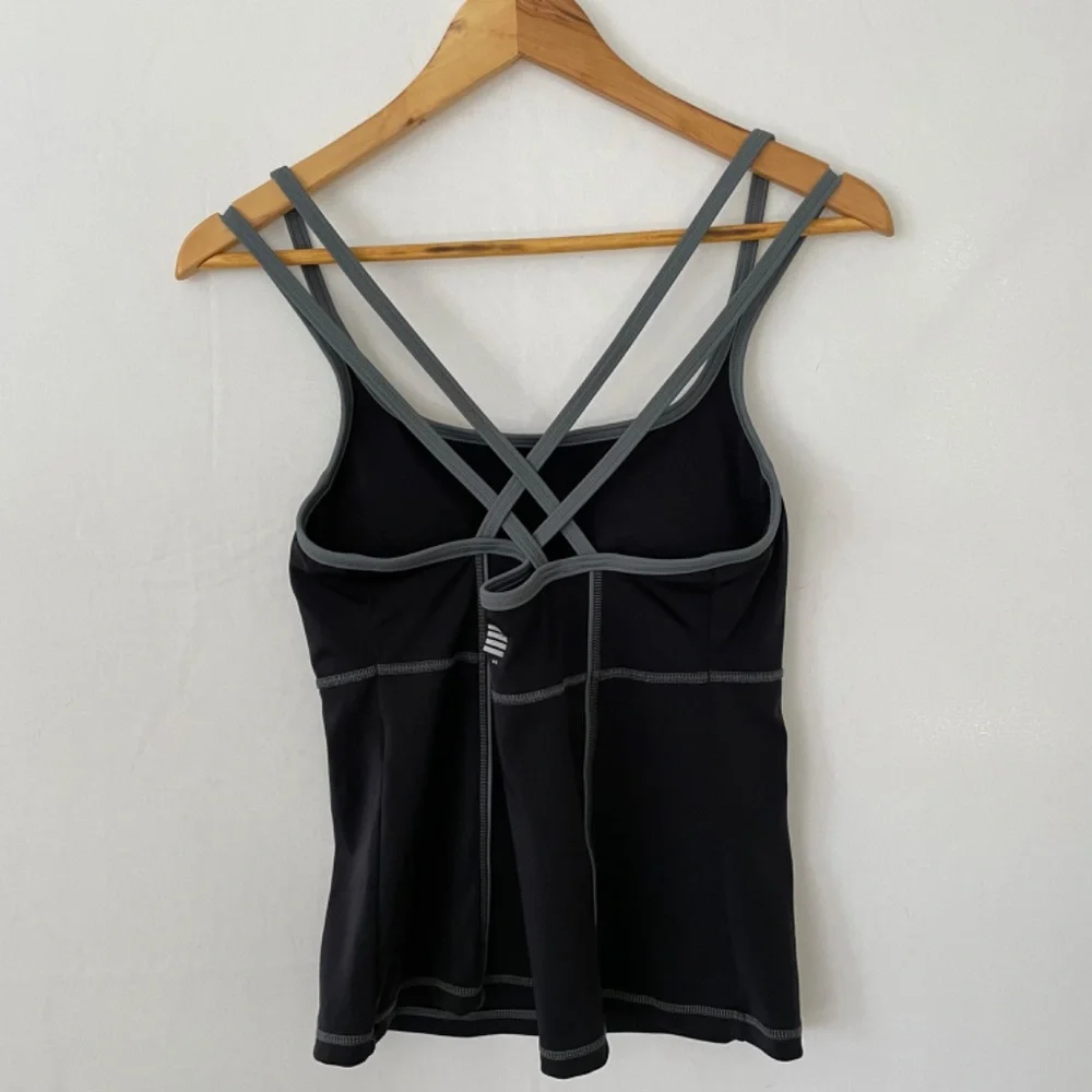 LAND'S END Women's Size 10D Tankini Black Gray Crisscross Straps